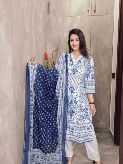 Office Wear Straight Cotton Suit With Dupatta