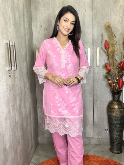 Pure Cotton Pink Two Piece Set