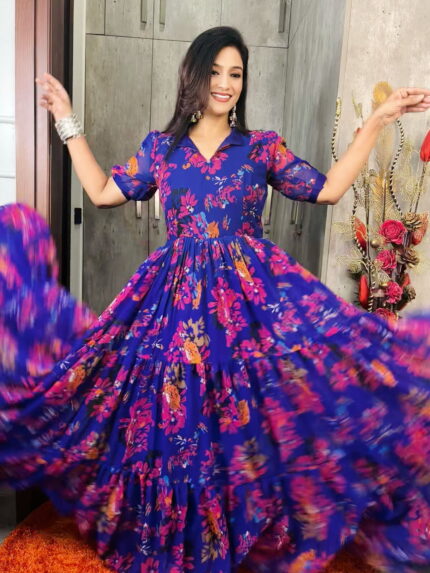 Purplish Blue Gown in Georgette