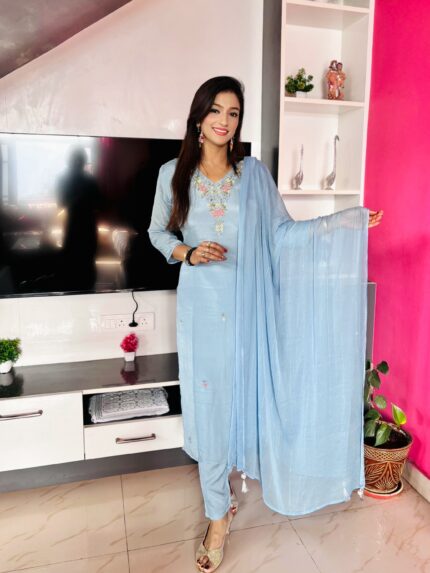 Powdered Blue Chinon Suit Set