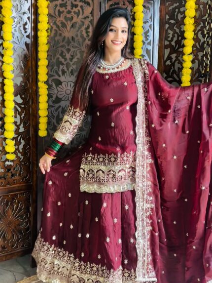 Maroon Embroidered Lehenga Set