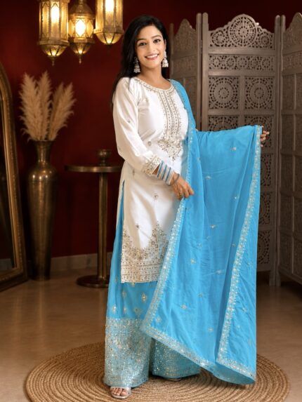 Sky Blue Chinon Palazzo Set ✨